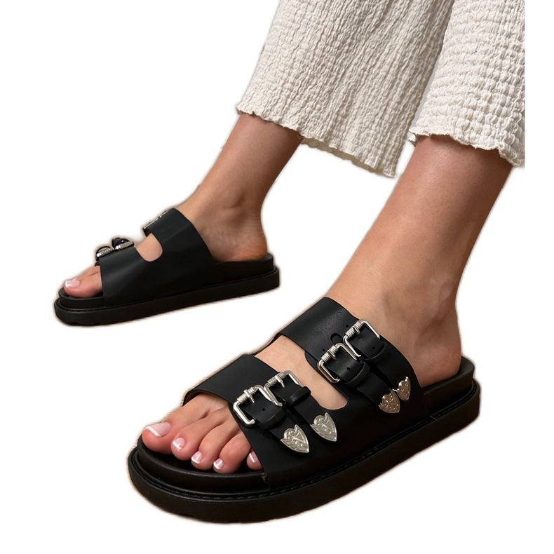 Crne ženske papuče s ukrasnim kopčama crno