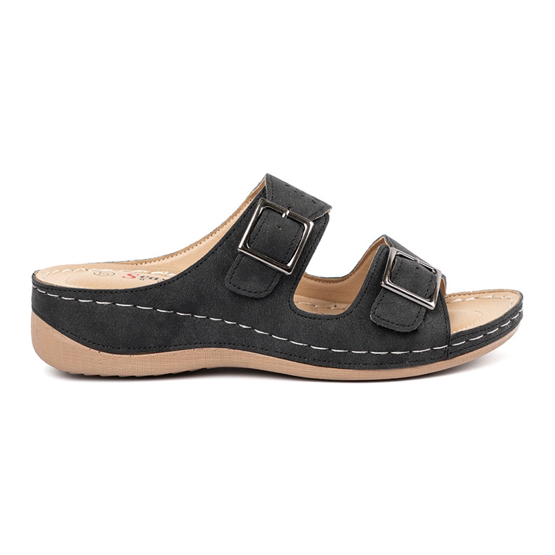 Seastar Papuče na niskom klinu s crnim stezaljkama crno