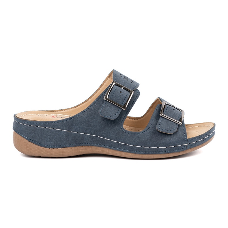 Seastar Papuče na niskom klinu s plavim kopčama plava