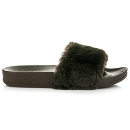 Via Giulia  Tamnozelene papuče s krznom zelena