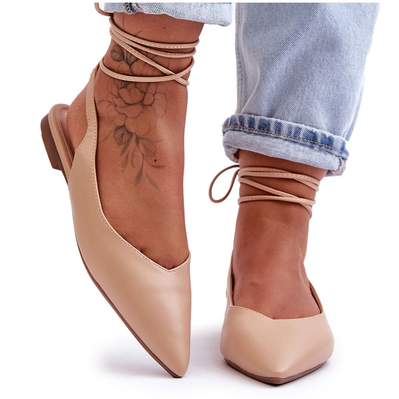 Ženski eko-dijel vezani goli balerine bež