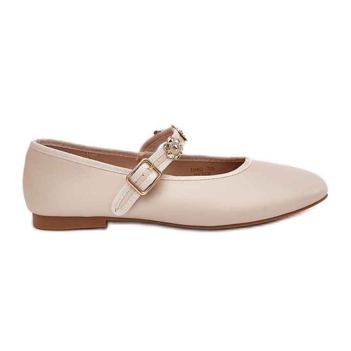 Ženske balerine s remenom i zlatnim igle bež