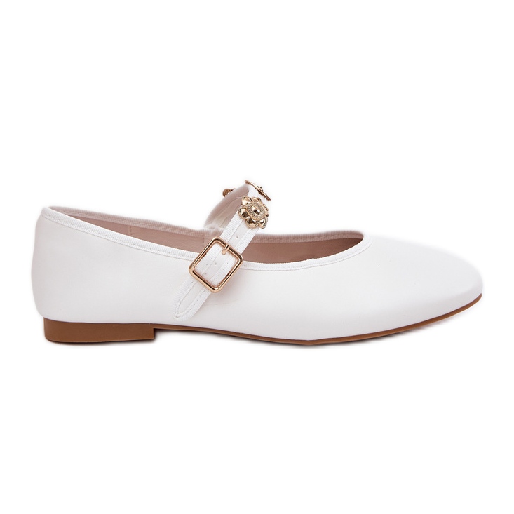 Ženske balerine s pojasom i zlatnim igle bijelim bijela