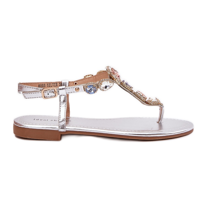 Ženske sandale s ravnim slovima sa srebrnim kristalima srebro