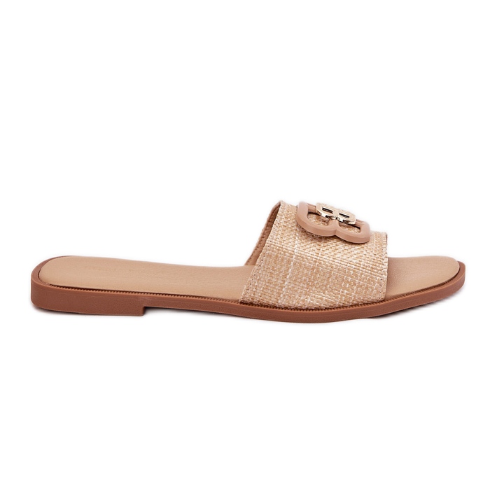 Ravne ženske flip jahuri s ukrasnim detaljima bež