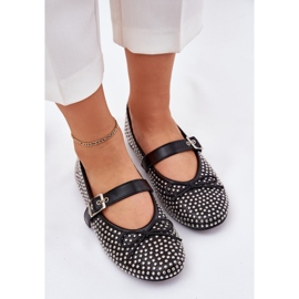 Ukrašene balerine s lukom i crnim pojasom crna