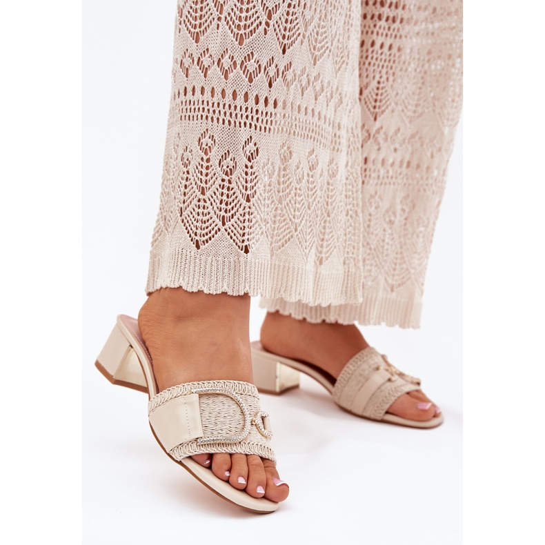 Ženske visoke potpetice s ukrasnim detaljima bež