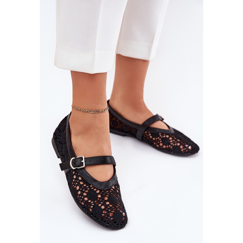 Otvorene balerine s crnim pojasom crno