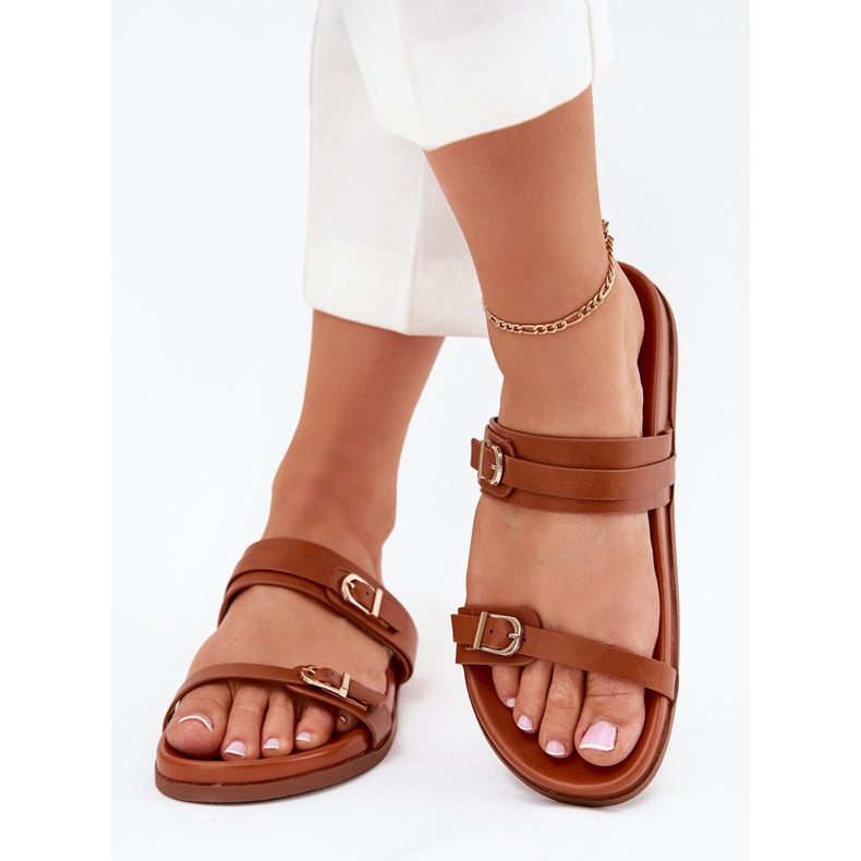 Ženske papuče sa kopčama deva smeđa