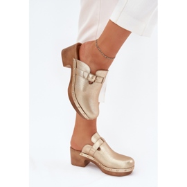 Papuče ženske potpetice sa zlatnom stezaljkom zlatni