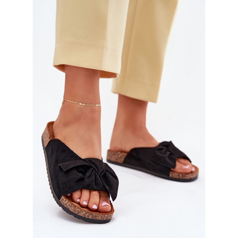 Ženske papuče na plutama s crnim lukom crno