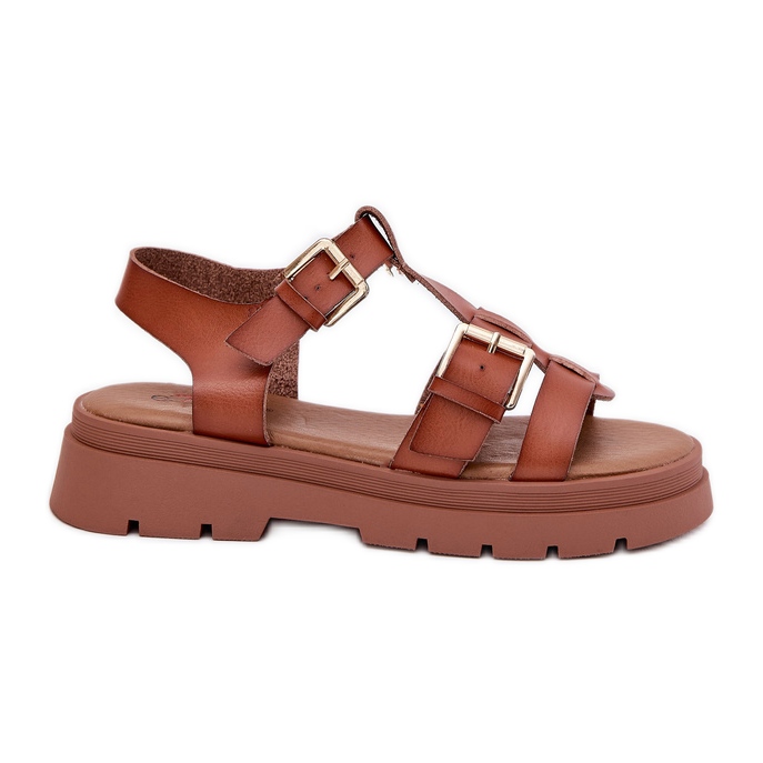 EVento Eko kožne ženske sandale s kopčama od deva smeđa