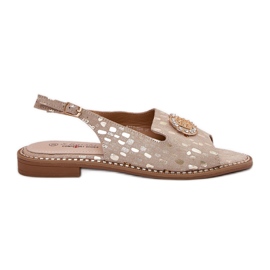 S.Barski Kožne sandale s ukrasom s ravnim petom zlatni