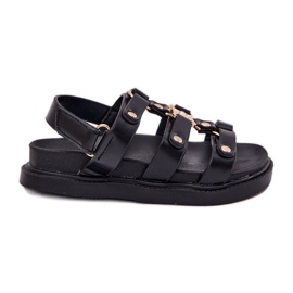 Djevojke sandale sa zlatnim detaljima crne crna