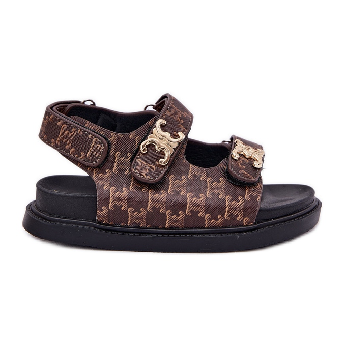 Dječje sandale s čičak sa zlatnim detaljima smeđa