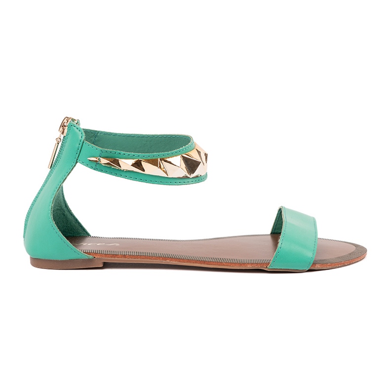 Zelene sandale s pojasom gležnja sa zlatnim ukrasom zelena