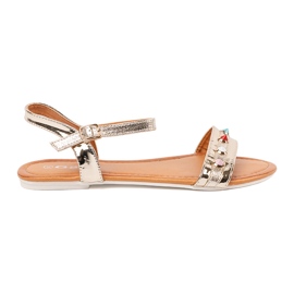 Zlatne ravne sandale sa šarenim klipovima zlatni