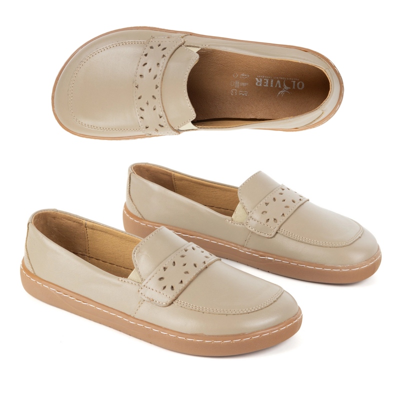 Olivier Ženske bosonoge Inga Loafers sa širokim prednjim poljskim tamnim bež