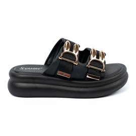 Seastar Papuče sa zlatnim kopčama na platformi crna