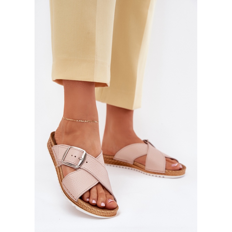 Ženske kožne papuče s inblu vo0004gue ružičastom ružičasta