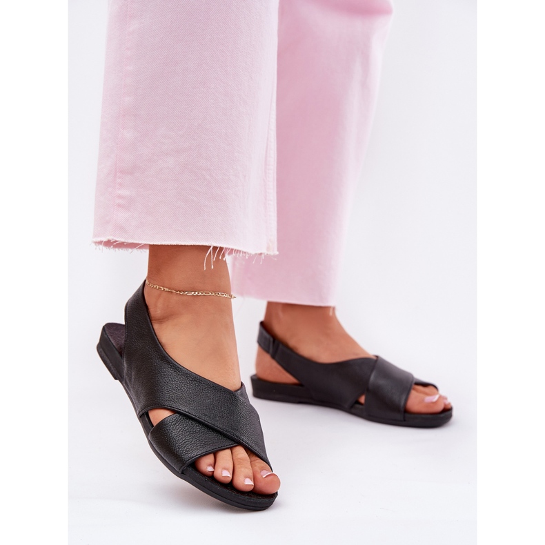 Zazoo 40407 ženske crne kožne sandale crno