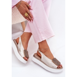 Zazoo 1786 Ženske kožne sandale na platformi s ukrašenim ukrasom ukrasnog ukrasa zlatni