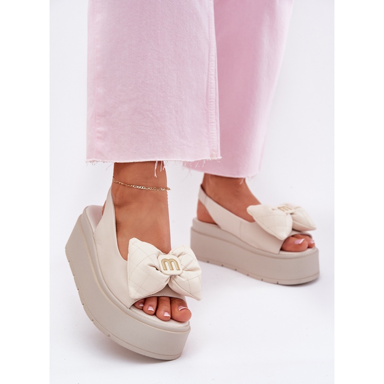 Ženske kožne sandale na platformi s Chebello 4641 bež