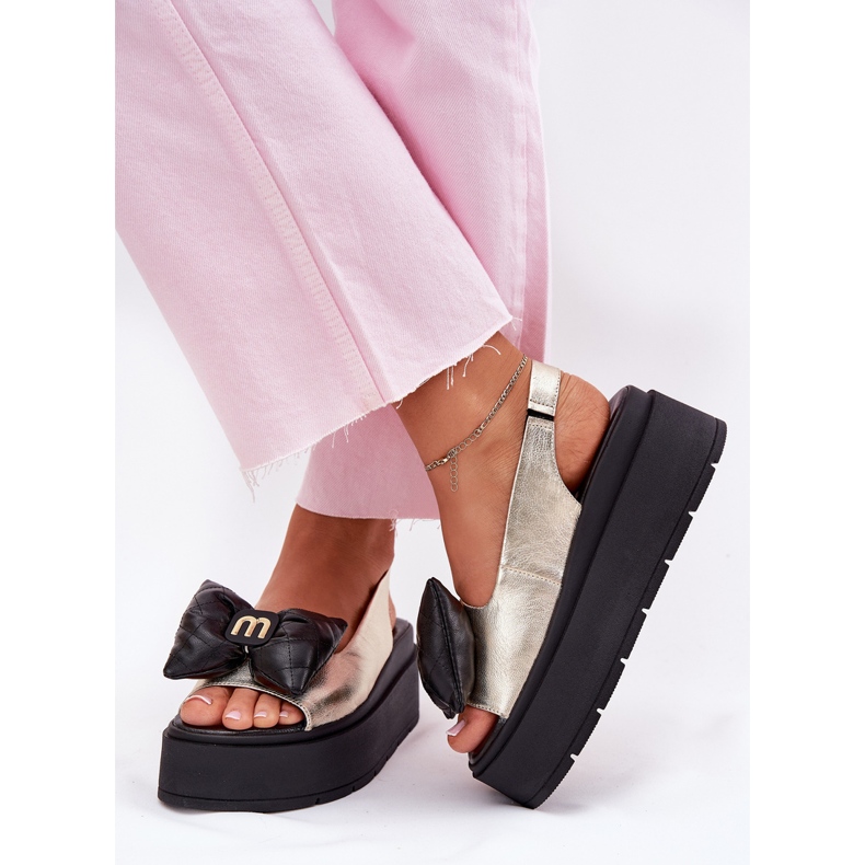 CheBello Ženske kožne sandale na platformi s Cheello 4641 zlatom i crnom zlatna