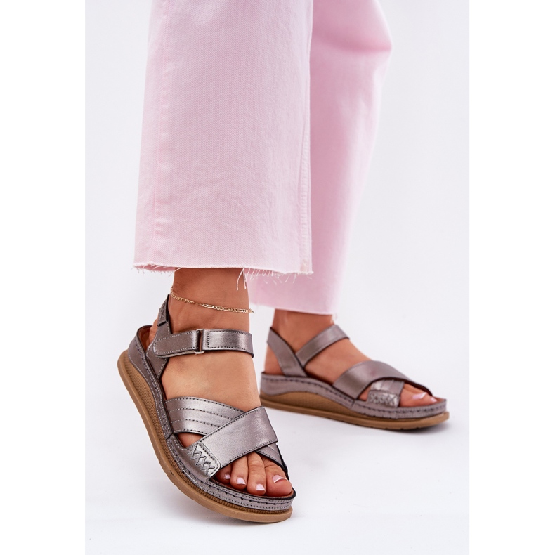 Ženske kožne sandale na grafitnoj platformi Maciejka L7064-35 siva