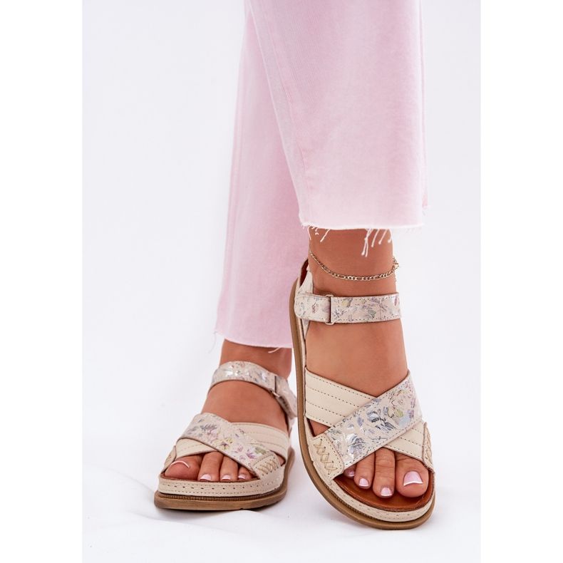 Ženske kožne sandale na platformi Maciejka L7064-37 ECRU bež
