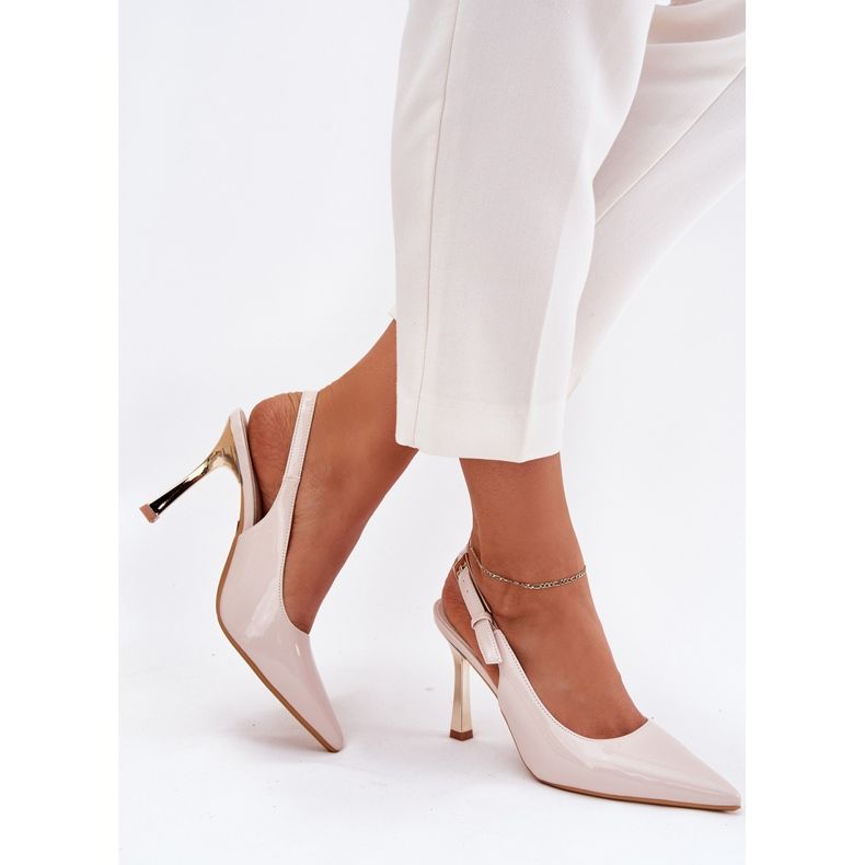 Obojene visoke potpetice otvorenom petom i šiljastim toasima bež