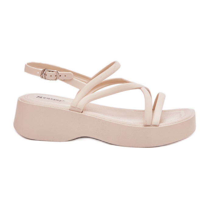 Ženske sandale na platformi sa laganim prugama bež