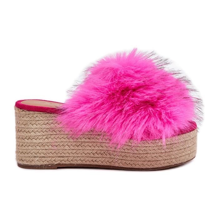 Ženski klinovi s klinom s krznom i pletenom fuksijom ružičasta
