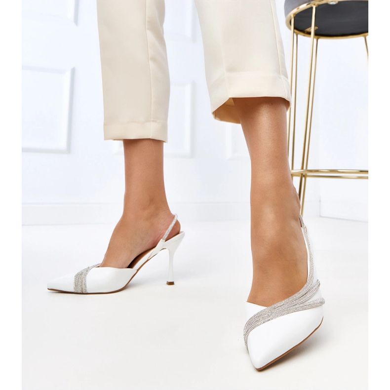 Bijele sandale s otvorenom petom s lura cirkonima bijela