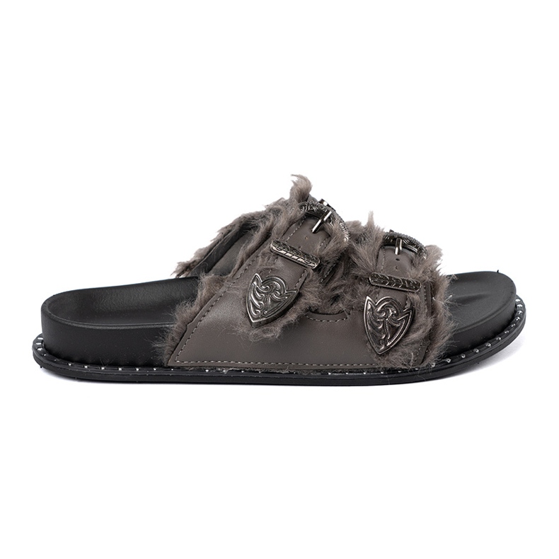 Shelvt Sivi flip leppe s krznom i klipovima siva