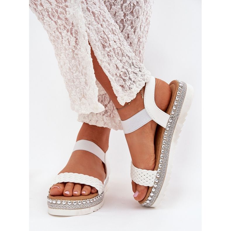 Boto Ženske sandale s pletenicom na ukrašenoj platformi White Velara bijela