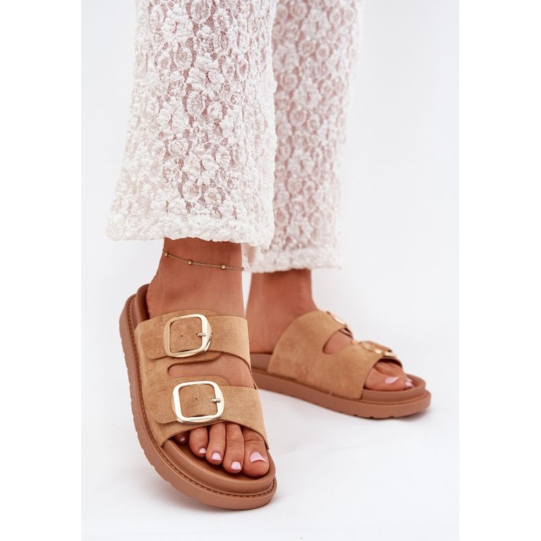 Boto Ženski klip na platformi s zlatnim kopčama od deve veran smeđa