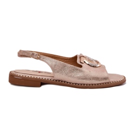 Elegantne ženske sandale s dekoracijom s ravnim petom S.Barski KV51-003 ružičasto zlato zlatni