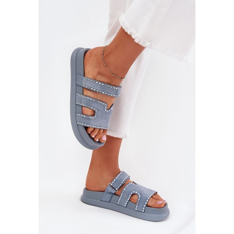 Boto Ženski prelepozi s ukrasom na platformi plava delyna