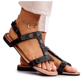 S.Barski Ženske sandale s crnim rhinestones crna