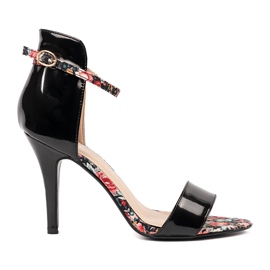 Shelvt Crne sandale na visokoj peti s umetcima Cavats crna