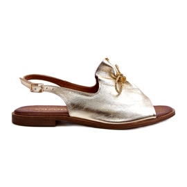 Zazoo 2898 Kožne ravne sandale zlatne G1/2 zlatni