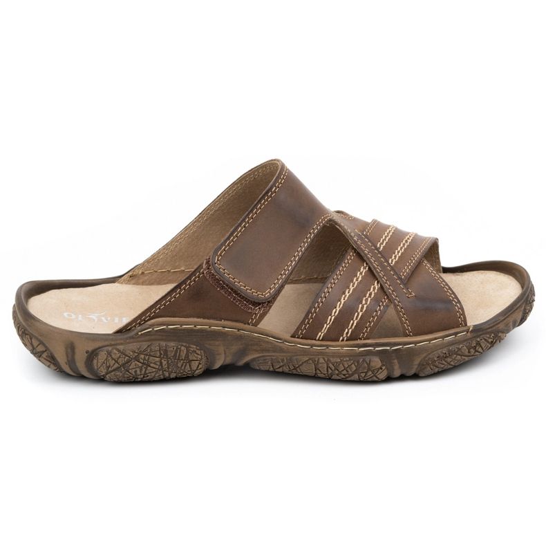 Olivier Muške kožne papuče 680ma tamno smeđa