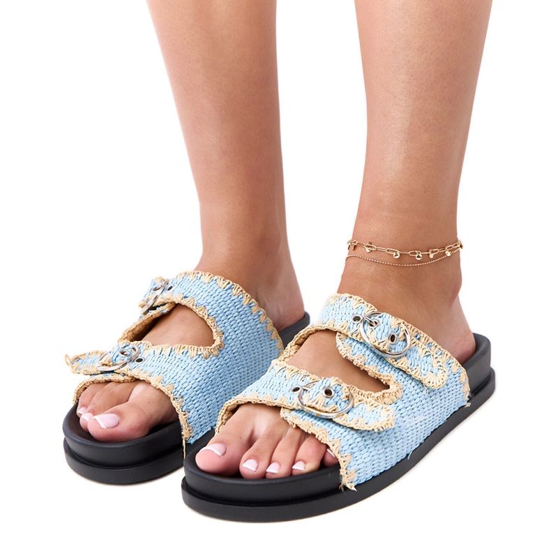 Plave zaklopke pletenice sa sameli kopčama plava