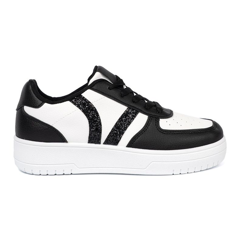 Shelvt Moderne crno -bijele tenisice sa sjajnim umetcima