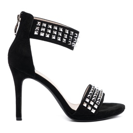 Shelvt Sandale na crnoj pin s cirkonima crna