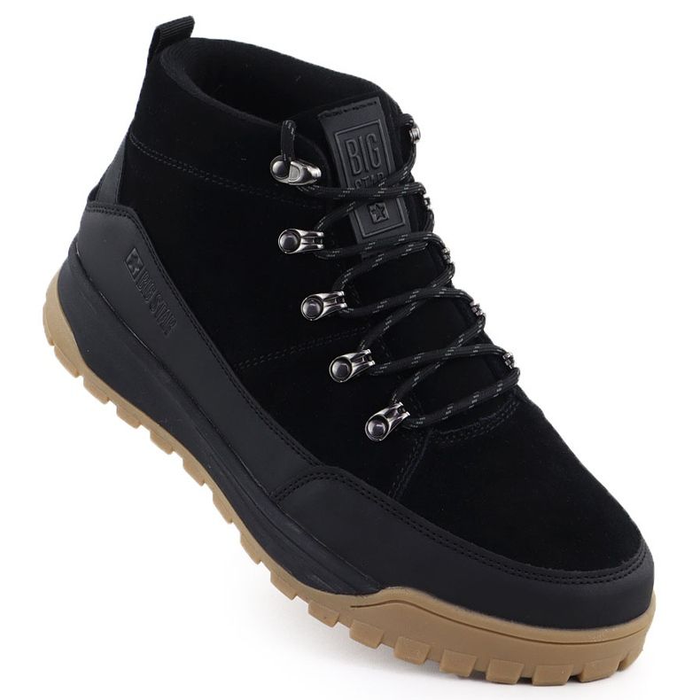 Big Star Muške kožne planinarske čizme, a ne izolirane crne velike zvijezde SS174265