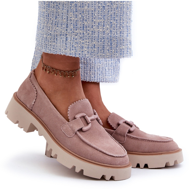 S.Barski Ženske mokasine od brušene kože s ukrasom D&amp;A TW117 Pink ružičasta