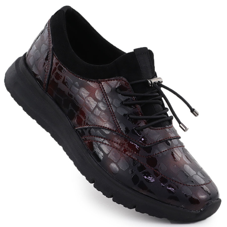 Ženske kožne cipele umetnute lakirane burgundije Filippo DP7117 crvena