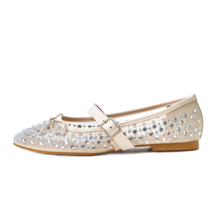 Bež mrežaste balerine s elasidnim kristalima